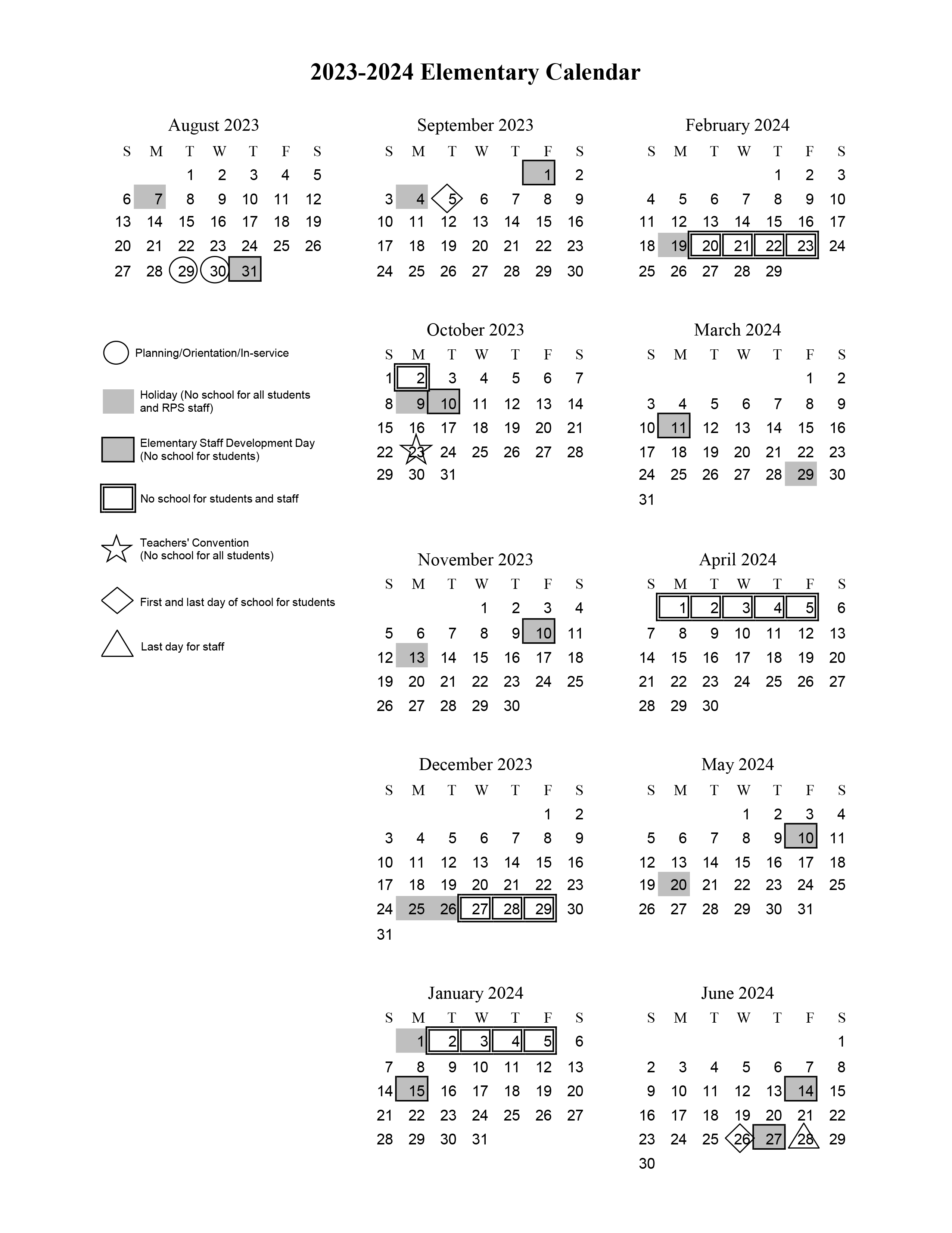 Elementary Calendar 202324 Regina Public Schools